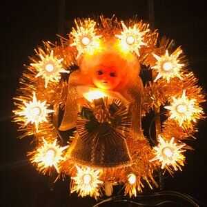 Christmas Kitsch Halo Angel Window Hanging Illuminated Ornament Vintage Plug In